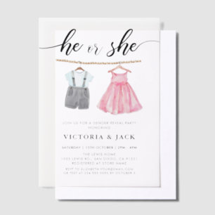 Invitations En Vélin Lui ou elle Aquarelle Vêtements de bébé Révélation