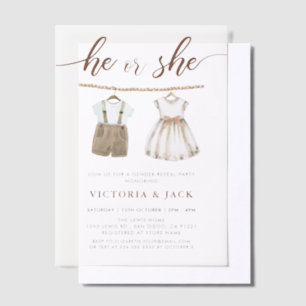 Invitations En Vélin Lui ou elle Neutre Vêtements de bébé Révélation de