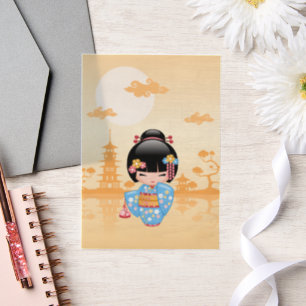 Invitations En Vélin Maiko Kokeshi Cute Japonaise Geisha Yellow Insert