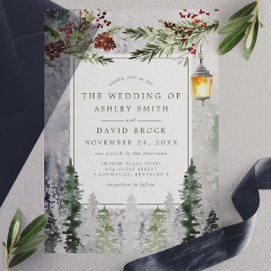 Invitations En Vélin Mariage à la Lanterne Botanique avec des Pins Rust