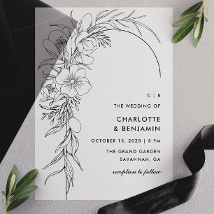 Invitations En Vélin Mariage à l'arche de bouquet floral noir