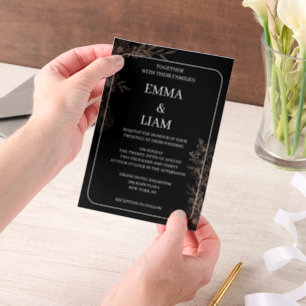 Invitations En Vélin Mariage artistique botanique en or noir