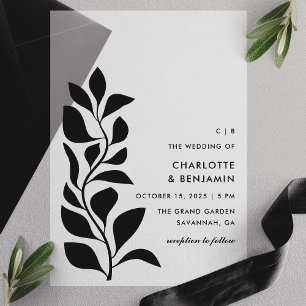 Invitations En Vélin Mariage aux feuilles botaniques noires modernes