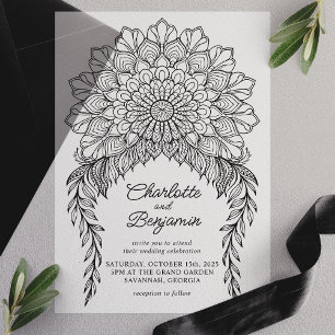 Invitations En Vélin Mariage Black Boho Mandala Feuilleuse Vigne