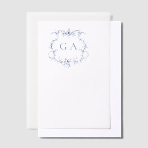 Invitations En Vélin Mariage bleu Monogram Crest Mariage