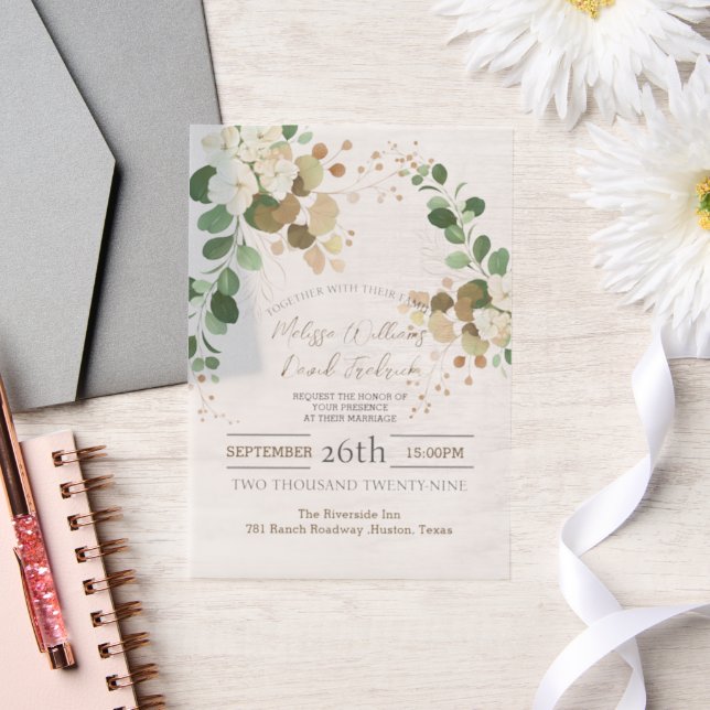 Invitations En Vélin Mariage Botanique Automnal Rustique à l'Eucalyptus (Mariage)
