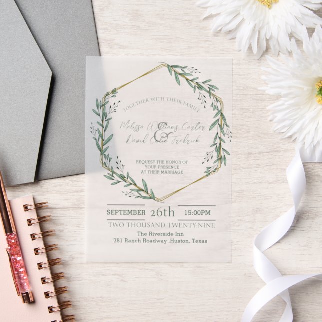 Invitations En Vélin Mariage botanique de verdure eucalyptus géométriqu (Mariage)
