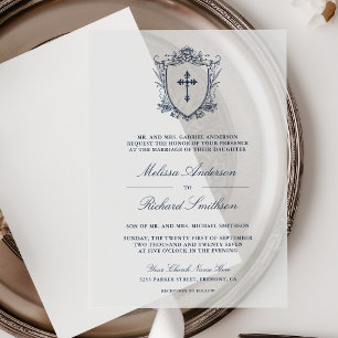 Invitations En Vélin Mariage catholique bleu de la marine de Victoria