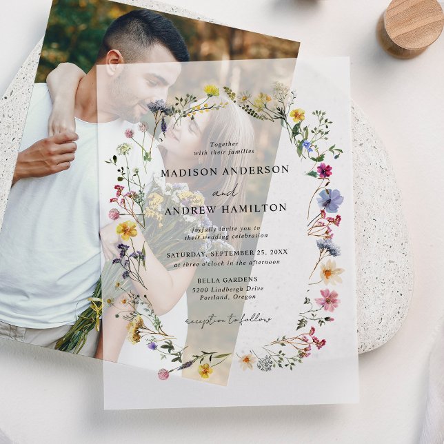 Invitations En Vélin Mariage champêtre élégant dans une prairie de fleu (Créateur téléchargé)