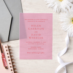 Invitations En Vélin Mariage Classique Élégant Rose et Rouge