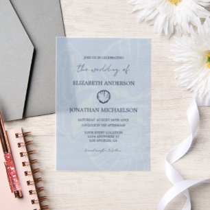 Invitations En Vélin Mariage Coquilles de Mer Bleu Côtiers