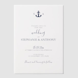 Invitations En Vélin Mariage d'Ancre bleu marine Monogram
