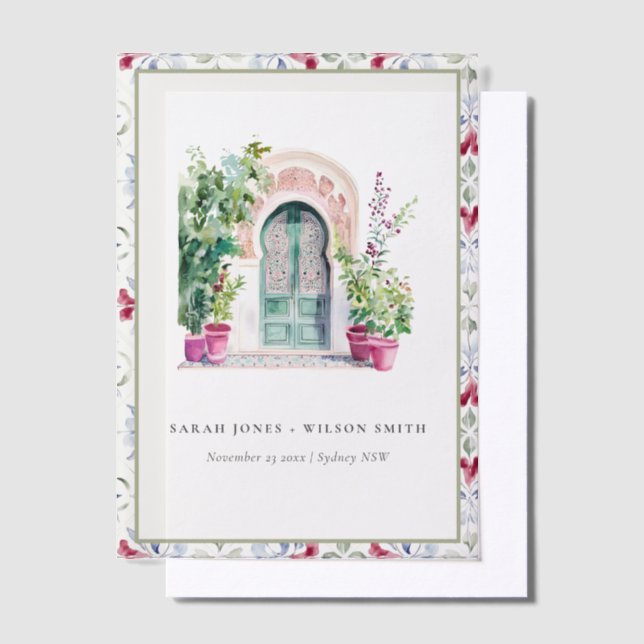 Invitations En Vélin Mariage d'aquarelle de porte marocaine tropicale (Compenser)