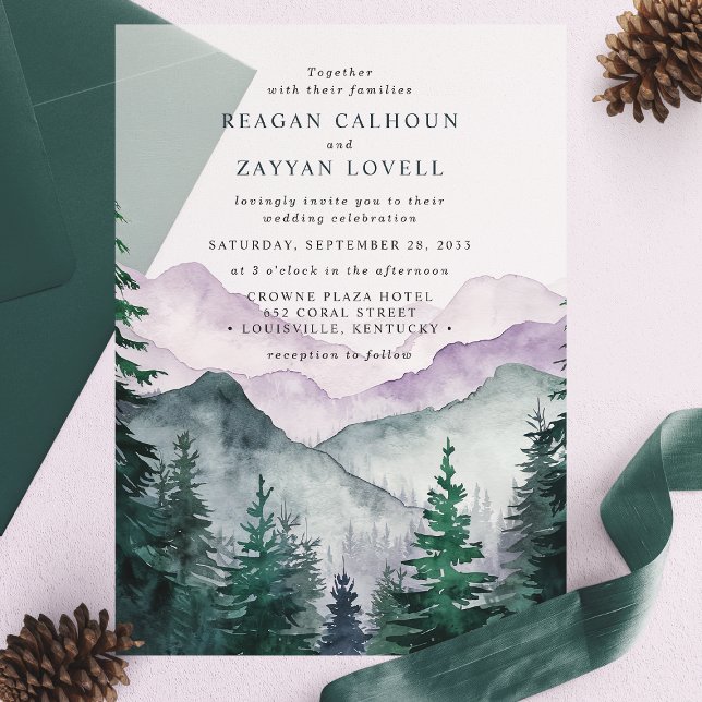 Invitations En Vélin Mariage d'aquarelle Misty Mountain Romance (Créateur téléchargé)