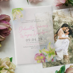 Invitations En Vélin Mariage d'aquarelle rose fleurie à ressort Hellebo