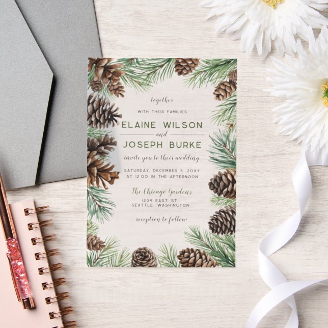 Invitations En Vélin Mariage de cône de pin d'hiver rustique (Mariage)