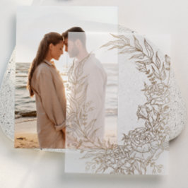 Invitations En Vélin Mariage de couronne de fleurs d'or classique