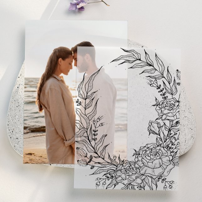 Invitations En Vélin Mariage de couronnes à revêtement floral noir clas (Créateur téléchargé)
