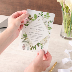 Invitations En Vélin Mariage de fleurs dorées