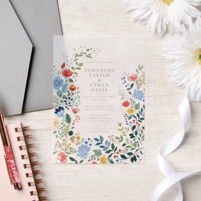 Invitations En Vélin Mariage de jardin coloré fleur sauvage (Mariage)