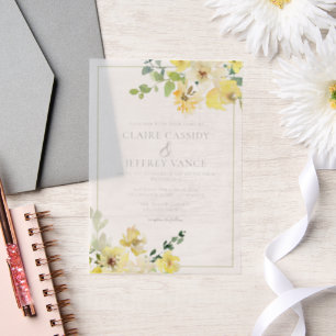 Invitations En Vélin Mariage de jardin d'été floral jaune délicat