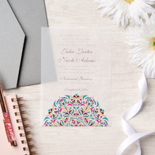 Invitations En Vélin Mariage de mandala floral fantaisiste bleu magenta