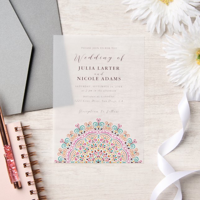 Invitations En Vélin Mariage de Mandala rétro mexicain Terrain fleuriss (Mariage)