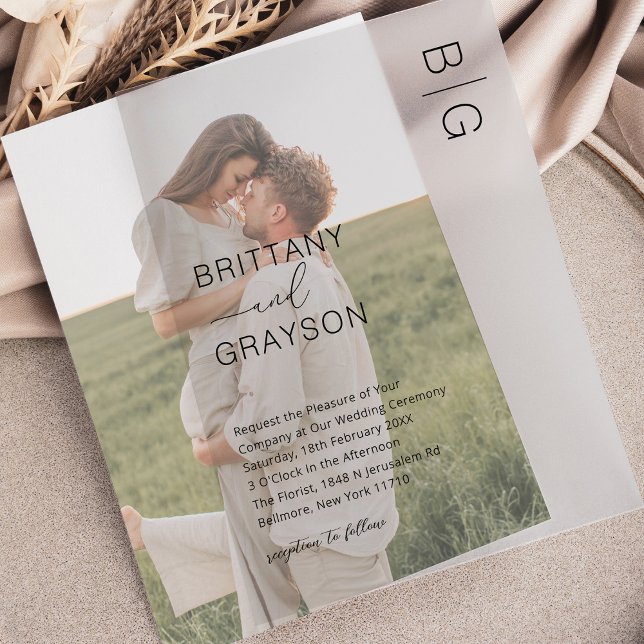 Invitations En Vélin Mariage de monogramme noir moderne (Créateur téléchargé)