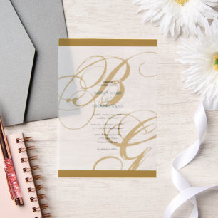 Invitations En Vélin Mariage de monogramme or Blue Elegant