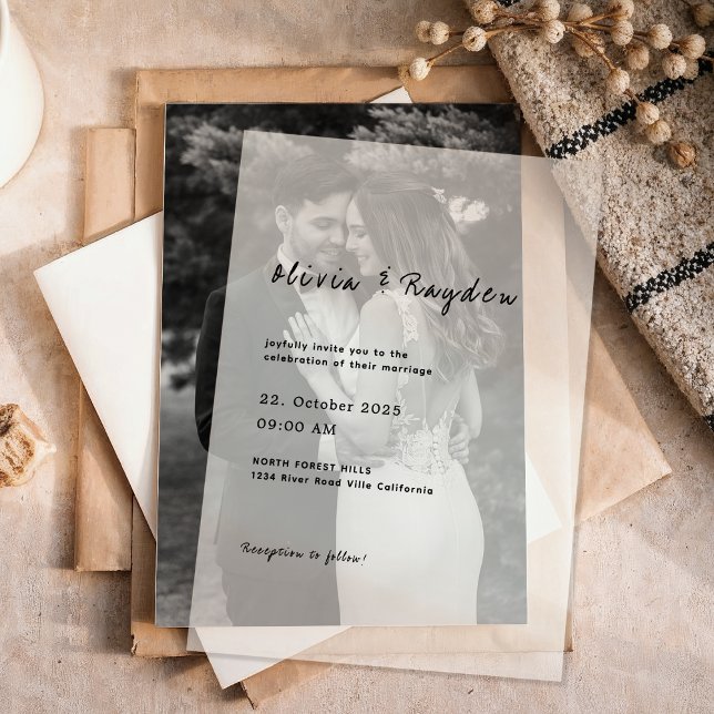 Invitations En Vélin Mariage de script minimaliste simple (Créateur téléchargé)