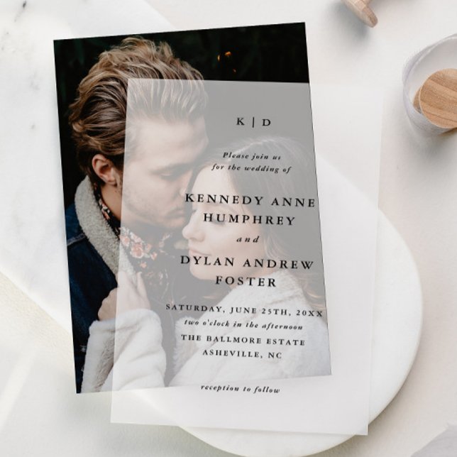 Invitations En Vélin Mariage de typographie simple Monogramme (Simple Monogram Minimal Vellum Wedding Invitations. Pair with a photo or use on their own.)