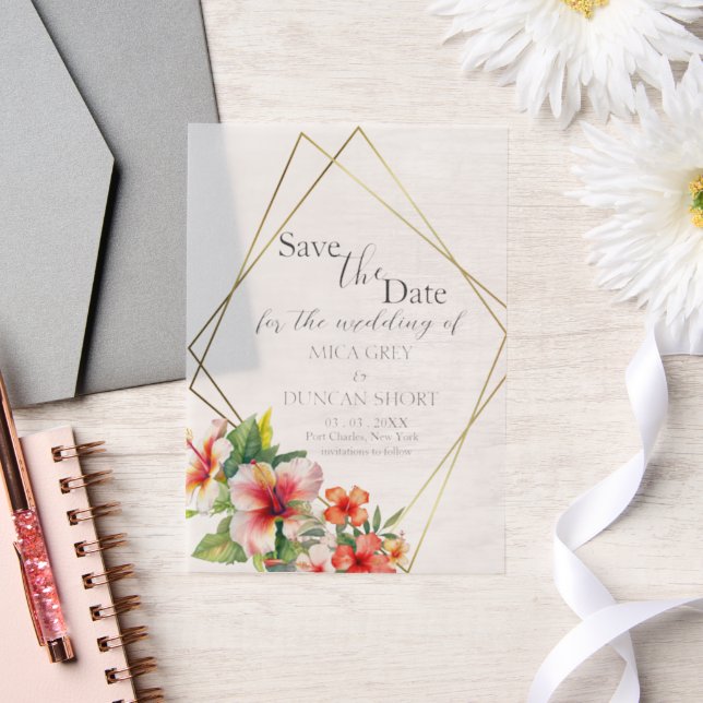 Invitations En Vélin Mariage d'Hibiscus tropical Enregistrer la date (Mariage)