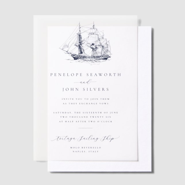Invitations En Vélin Mariage d'illustration de navire nautique minimal  (Compenser)
