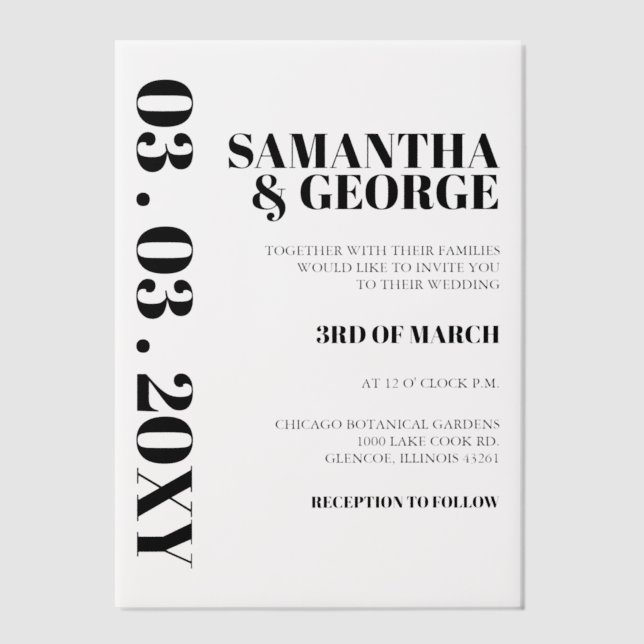 Invitations En Vélin Mariage élégant (Recto)
