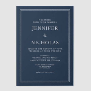 Invitations En Vélin Mariage élégant formel bleu marine