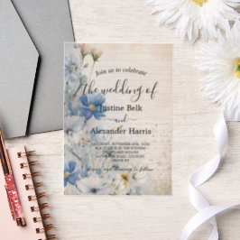 Invitations En Vélin Mariage Fleur sauvage bleu Dusty