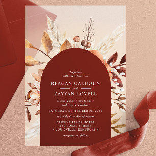 Invitations En Vélin Mariage Fleurs d'argile et Herbe de Pampas