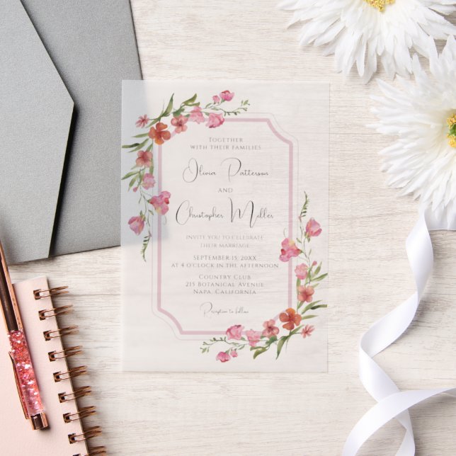 Invitations En Vélin Mariage Floral Aquarelle Élégant Romantique (Mariage)