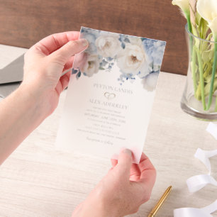 Invitations En Vélin Mariage floral bleu foncé