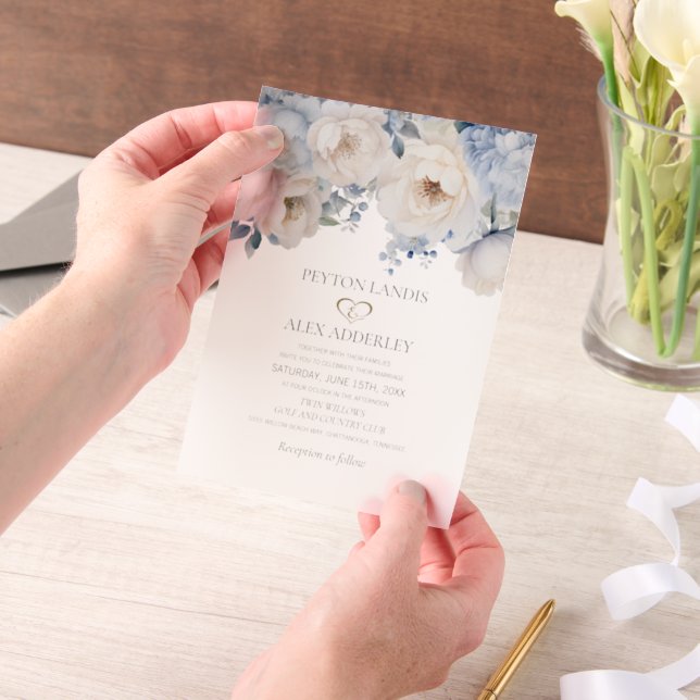 Invitations En Vélin Mariage floral bleu foncé (Ordinateur de poche)