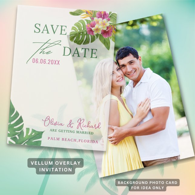 Invitations En Vélin Mariage Floral Feuille Tropical Enregistrer La Dat (Tropical Leaves Floral Wedding Save The Date Vellum Invitations
)