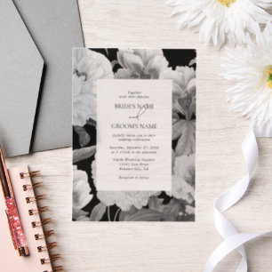 Invitations En Vélin Mariage floral noir et blanc Peonies d'aquarelle
