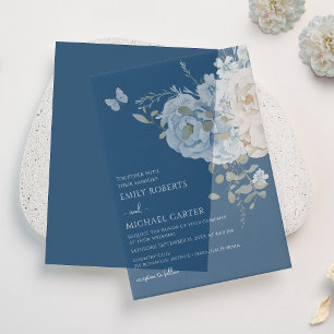 Invitations En Vélin Mariage floral romantique bleu Dusty