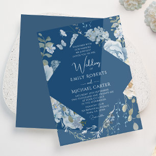 Invitations En Vélin Mariage floral romantique bleu Dusty