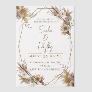 Invitations En Vélin Mariage Floral Rustique Beige et Marron