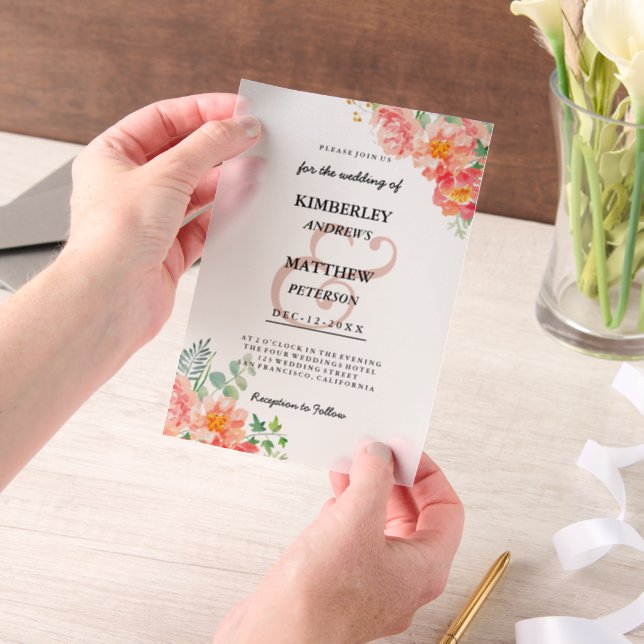 Invitations En Vélin Mariage floral vert rose botanique (Ordinateur de poche)