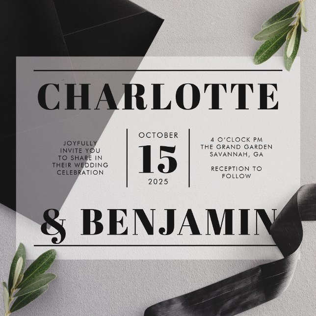 Invitations En Vélin Mariage horizontal noir gras moderne (Créateur téléchargé)