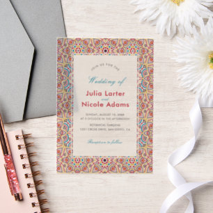 Invitations En Vélin Mariage Luxueux Métallisé Pailleté Géométrique