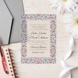 Invitations En Vélin Mariage Mandala Floral Fantaisiste Bleu Magenta