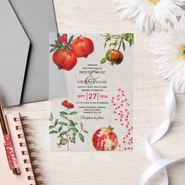 Invitations En Vélin Mariage méditerranéen de la grenade rouge (Mariage)
